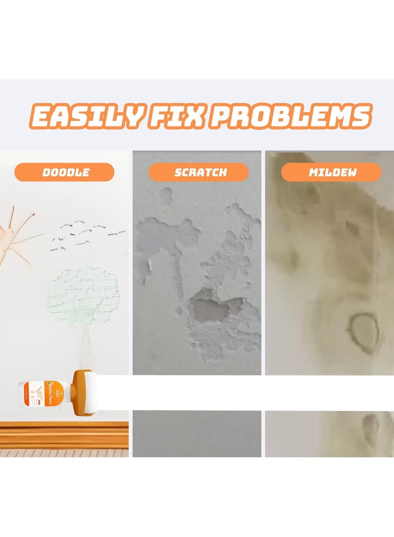 بكرة طلاء لإصلاح عيوب الجدران باللون الأبيض، 500 جم؛ أسطوانة طلاء لاتكس سريعة الجفاف لإصلاح الجدران، فرشاة دوارة لإصلاح الجدران، محلول للخدوش والكتابات على الجدران والشقوق - Image 2